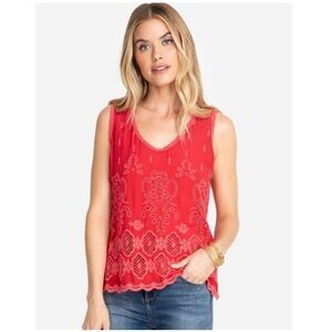 Johnny Was Women’s Luanna Red Eyelet Scoop Neck Tank Blouse